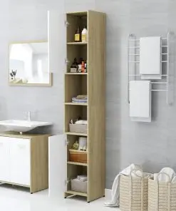 vidaXL Bathroom Cabinet White and Sonoma Oak 30x30x183.5 cm Chipboard