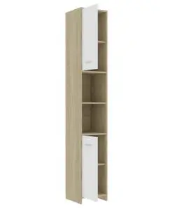 vidaXL Bathroom Cabinet White and Sonoma Oak 30x30x183.5 cm Chipboard