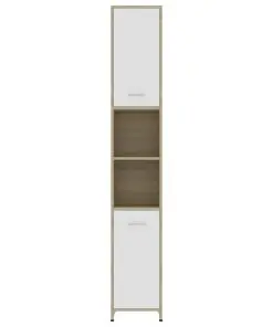 vidaXL Bathroom Cabinet White and Sonoma Oak 30x30x183.5 cm Chipboard