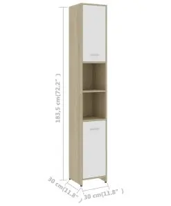 vidaXL Bathroom Cabinet White and Sonoma Oak 30x30x183.5 cm Chipboard