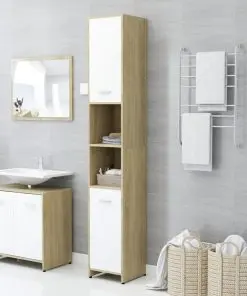 vidaXL Bathroom Cabinet White and Sonoma Oak 30x30x183.5 cm Chipboard
