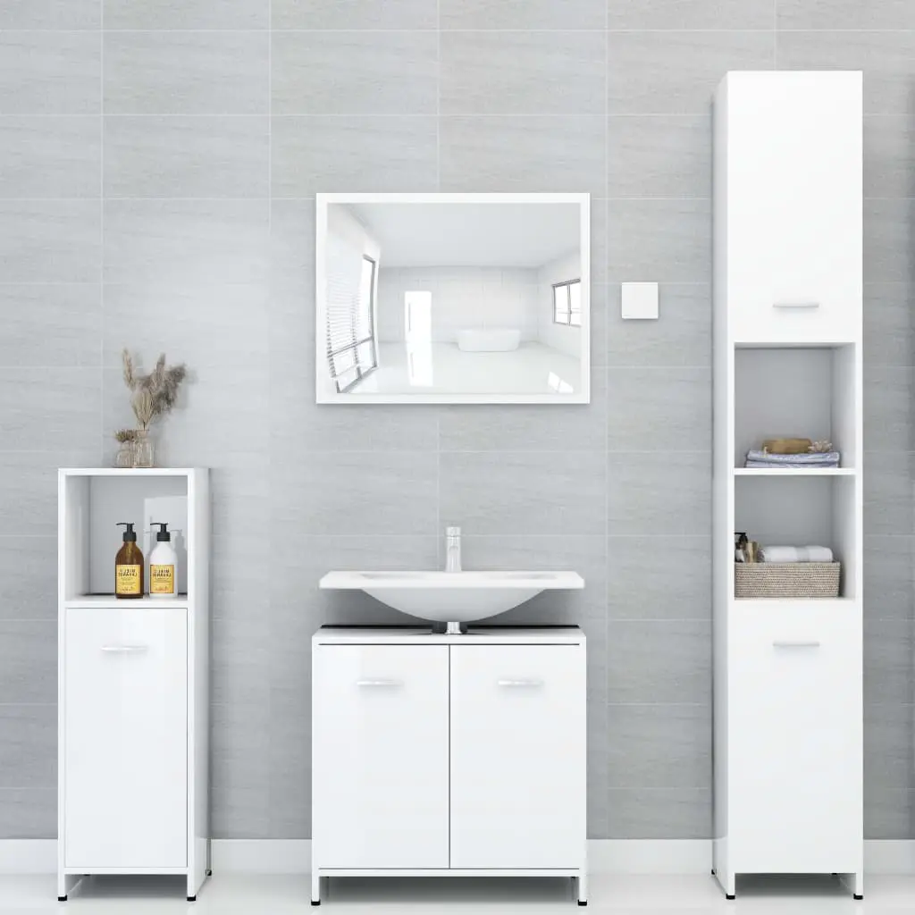 vidaXL Bathroom Cabinet High Gloss White 30x30x183.5 cm Chipboard