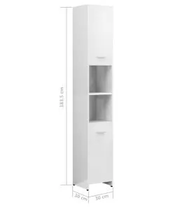 vidaXL Bathroom Cabinet High Gloss White 30x30x183.5 cm Chipboard