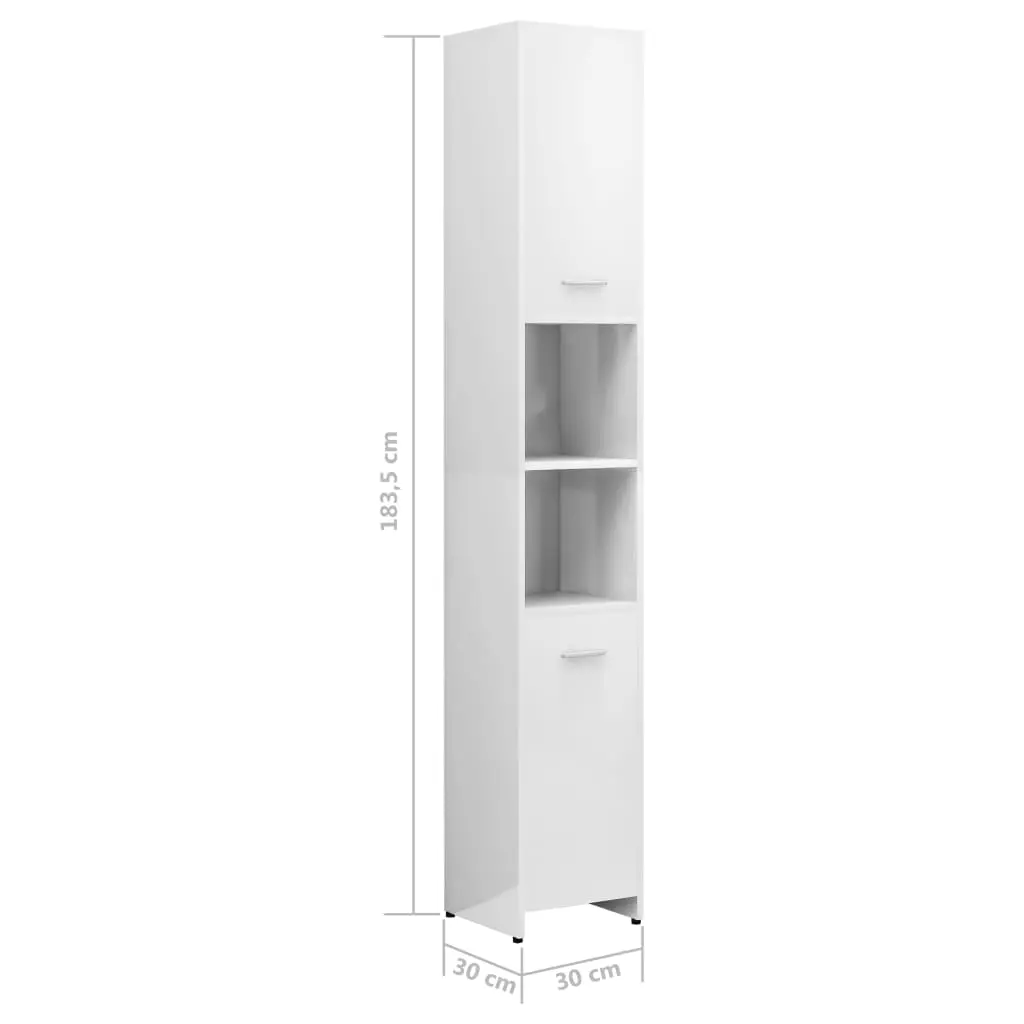 vidaXL Bathroom Cabinet High Gloss White 30x30x183.5 cm Chipboard