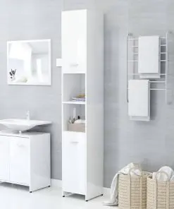 vidaXL Bathroom Cabinet High Gloss White 30x30x183.5 cm Chipboard