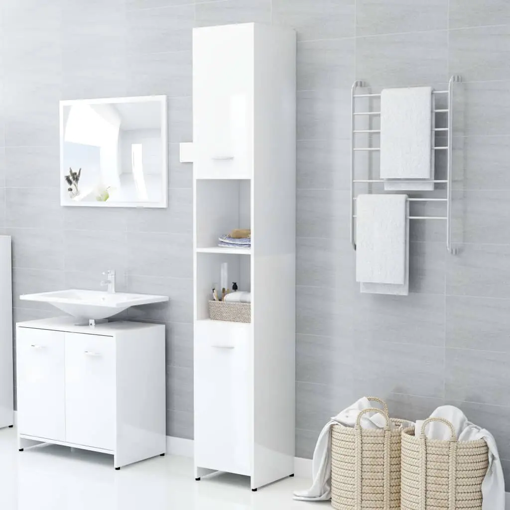 vidaXL Bathroom Cabinet High Gloss White 30x30x183.5 cm Chipboard