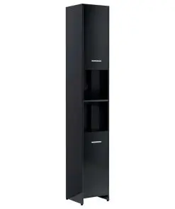 vidaXL Bathroom Cabinet High Gloss Black 30x30x183.5 cm Chipboard