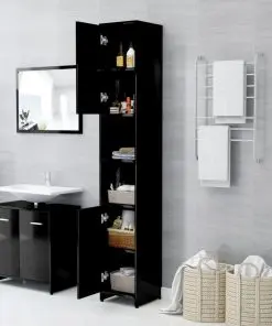 vidaXL Bathroom Cabinet High Gloss Black 30x30x183.5 cm Chipboard