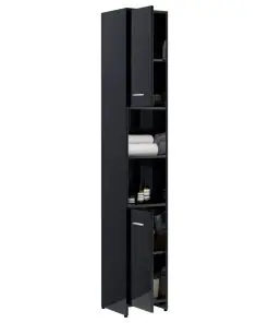 vidaXL Bathroom Cabinet High Gloss Black 30x30x183.5 cm Chipboard