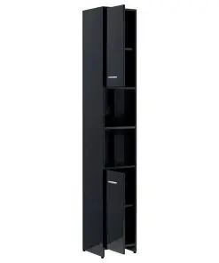 vidaXL Bathroom Cabinet High Gloss Black 30x30x183.5 cm Chipboard