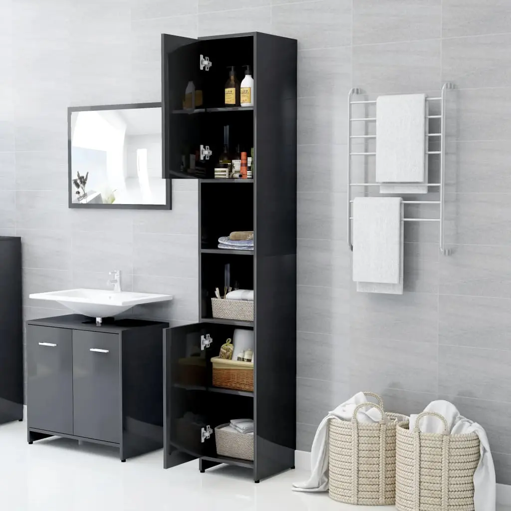 vidaXL Bathroom Cabinet High Gloss Grey 30x30x183.5 cm Chipboard