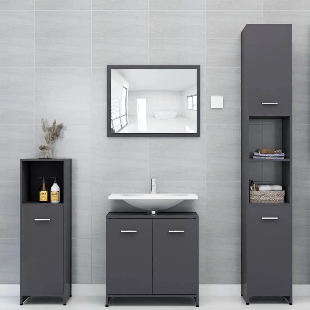 vidaXL Bathroom Cabinet High Gloss Grey 30x30x183.5 cm Chipboard