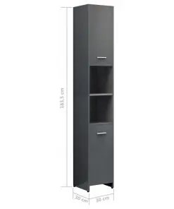vidaXL Bathroom Cabinet High Gloss Grey 30x30x183.5 cm Chipboard