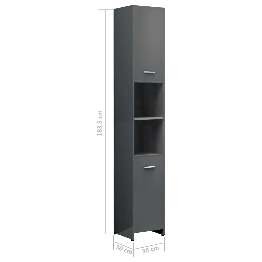 vidaXL Bathroom Cabinet High Gloss Grey 30x30x183.5 cm Chipboard