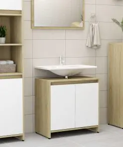 vidaXL Bathroom Cabinet White and Sonoma Oak 60x33x58 cm Chipboard