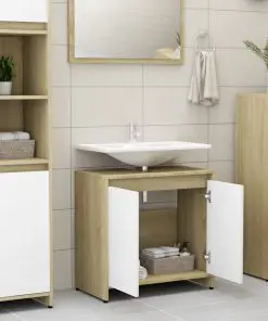 vidaXL Bathroom Cabinet White and Sonoma Oak 60x33x58 cm Chipboard