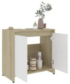 vidaXL Bathroom Cabinet White and Sonoma Oak 60x33x58 cm Chipboard