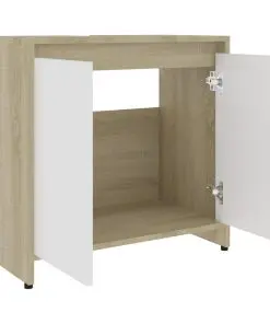 vidaXL Bathroom Cabinet White and Sonoma Oak 60x33x58 cm Chipboard