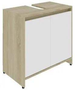 vidaXL Bathroom Cabinet White and Sonoma Oak 60x33x58 cm Chipboard