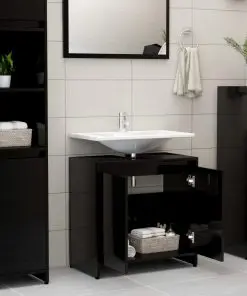 vidaXL Bathroom Cabinet High Gloss Black 60x33x58 cm Chipboard