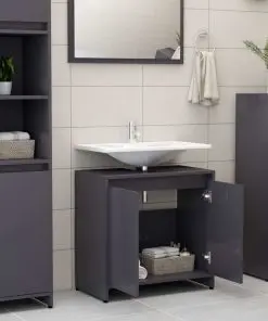 vidaXL Bathroom Cabinet High Gloss Grey 60x33x58 cm Chipboard