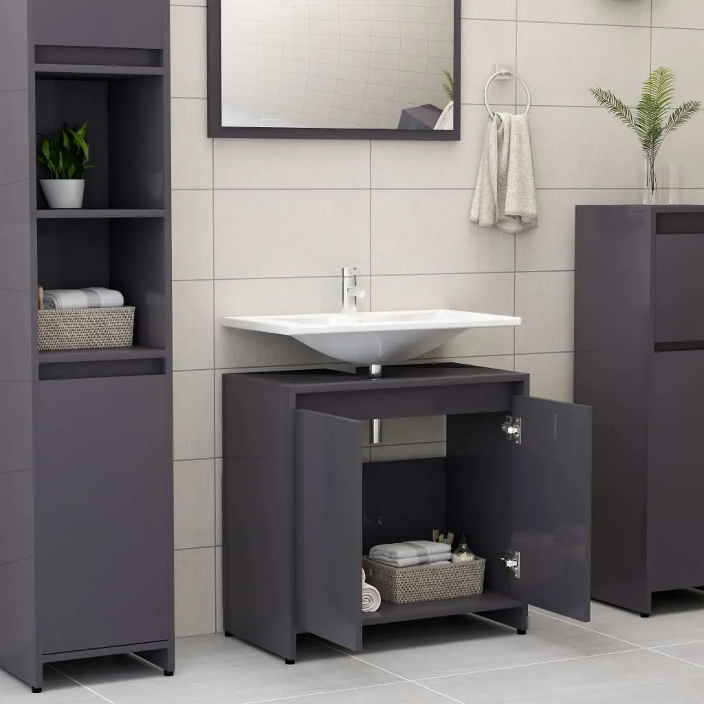 vidaXL Bathroom Cabinet High Gloss Grey 60x33x58 cm Chipboard
