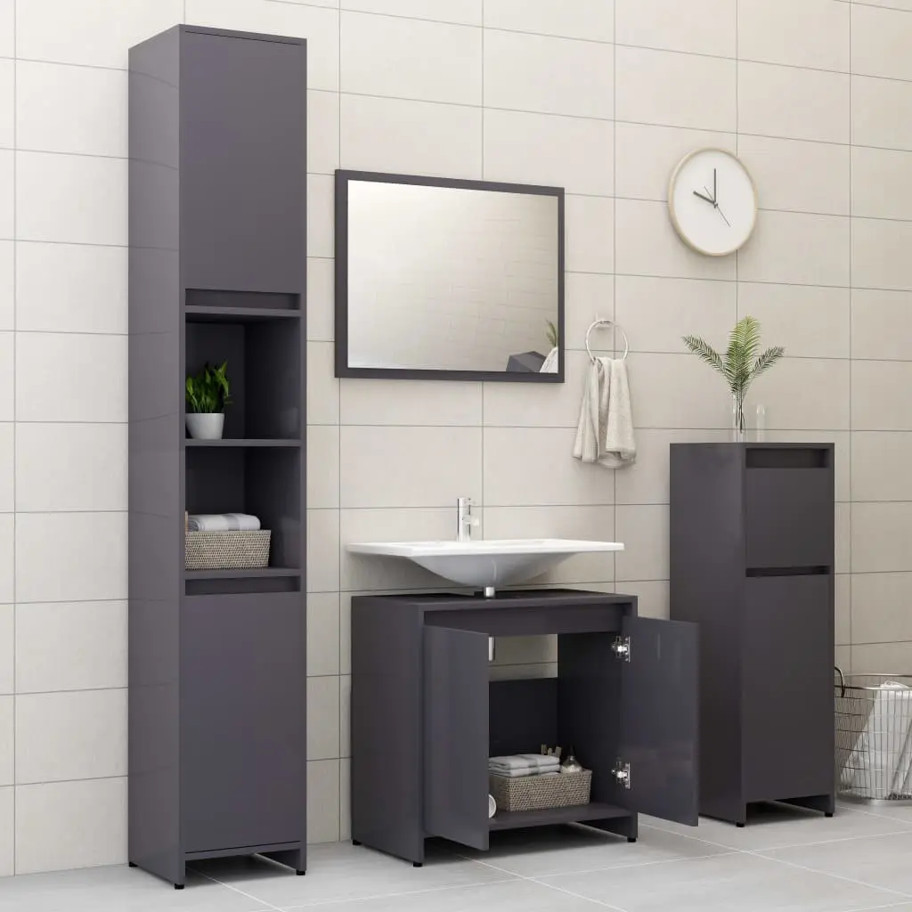 vidaXL Bathroom Cabinet High Gloss Grey 60x33x58 cm Chipboard