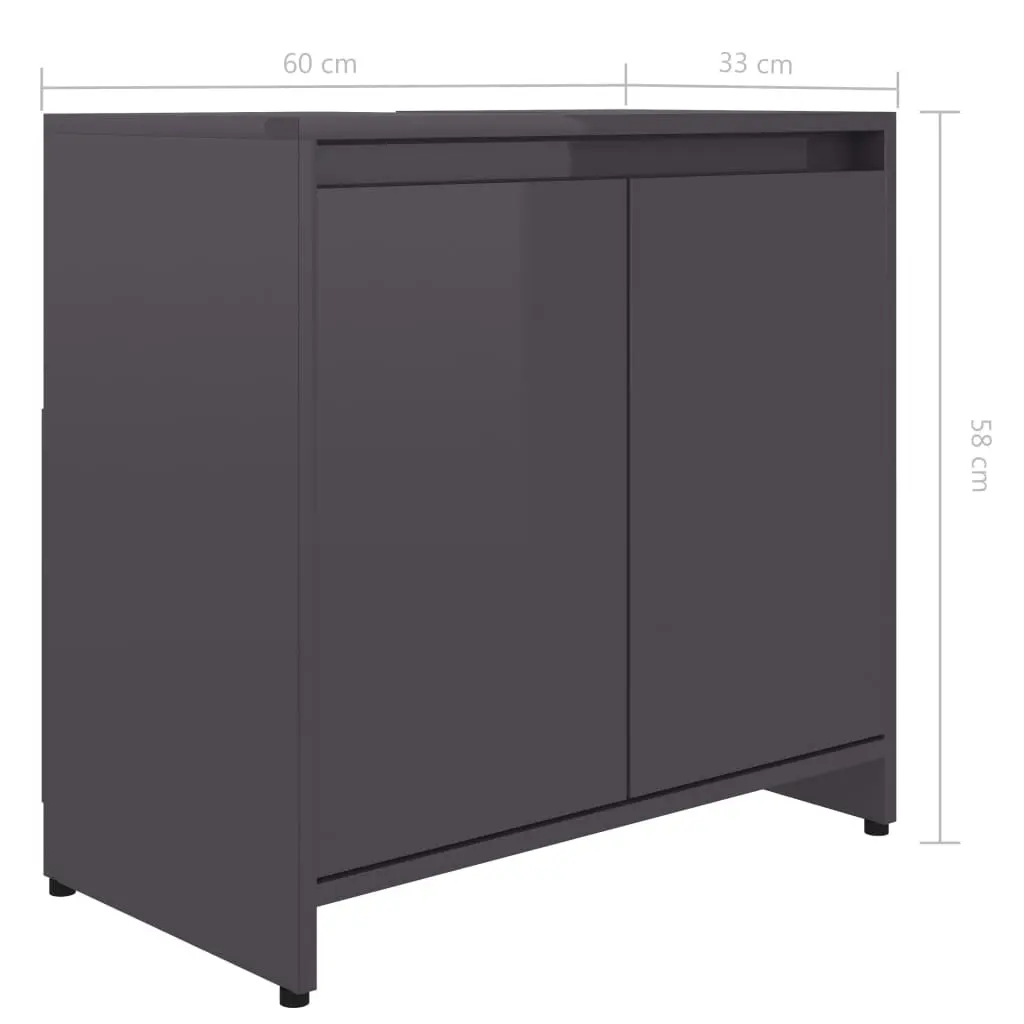 vidaXL Bathroom Cabinet High Gloss Grey 60x33x58 cm Chipboard