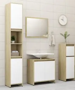 vidaXL Bathroom Cabinet White and Sonoma Oak 30x30x95 cm Chipboard