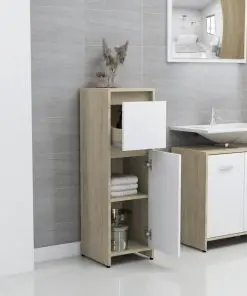 vidaXL Bathroom Cabinet White and Sonoma Oak 30x30x95 cm Chipboard