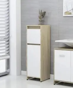 vidaXL Bathroom Cabinet White and Sonoma Oak 30x30x95 cm Chipboard