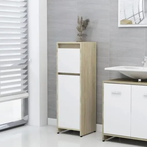 vidaXL Bathroom Cabinet White and Sonoma Oak 30x30x95 cm Chipboard