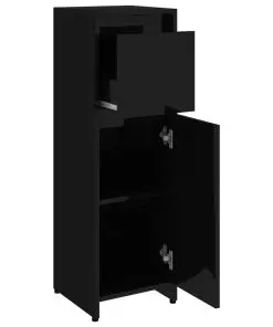 vidaXL Bathroom Cabinet High Gloss Black 30x30x95 cm Chipboard