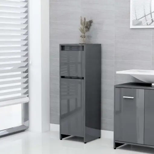 vidaXL Bathroom Cabinet High Gloss Grey 30x30x95 cm Chipboard