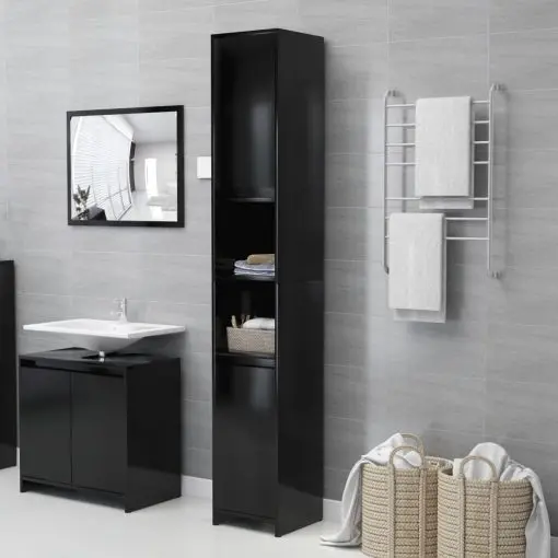 vidaXL Bathroom Cabinet Black 30x30x183.5 cm Chipboard