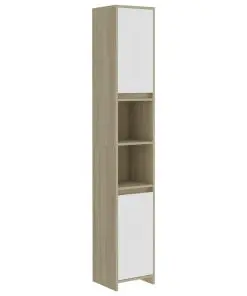 vidaXL Bathroom Cabinet White and Sonoma Oak 30x30x183.5 cm Chipboard
