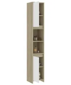 vidaXL Bathroom Cabinet White and Sonoma Oak 30x30x183.5 cm Chipboard