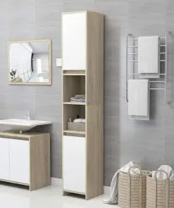 vidaXL Bathroom Cabinet White and Sonoma Oak 30x30x183.5 cm Chipboard