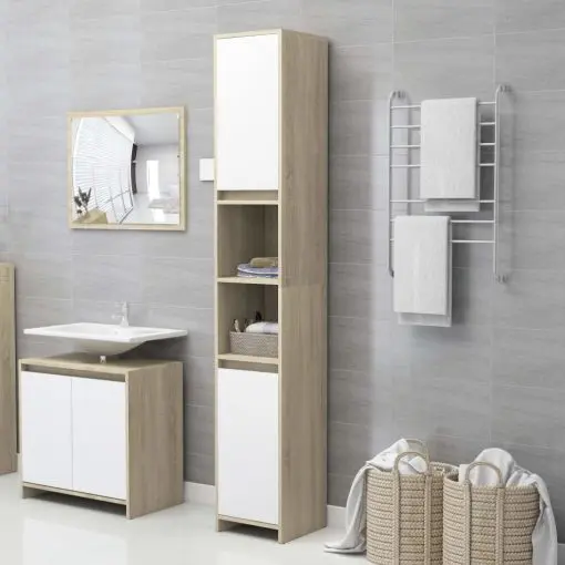 vidaXL Bathroom Cabinet White and Sonoma Oak 30x30x183.5 cm Chipboard