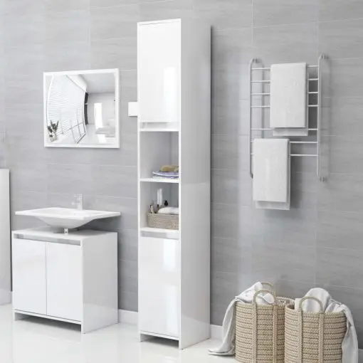 vidaXL Bathroom Cabinet High Gloss White 30x30x183.5 cm Chipboard