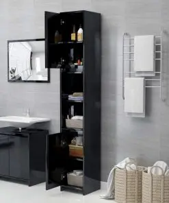 vidaXL Bathroom Cabinet High Gloss Black 30x30x183.5 cm Chipboard
