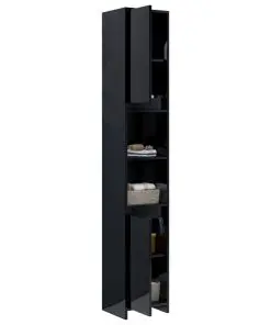vidaXL Bathroom Cabinet High Gloss Black 30x30x183.5 cm Chipboard