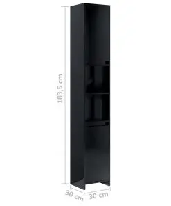 vidaXL Bathroom Cabinet High Gloss Black 30x30x183.5 cm Chipboard