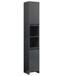 vidaXL Bathroom Cabinet High Gloss Grey 30x30x183.5 cm Chipboard