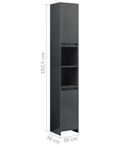vidaXL Bathroom Cabinet High Gloss Grey 30x30x183.5 cm Chipboard