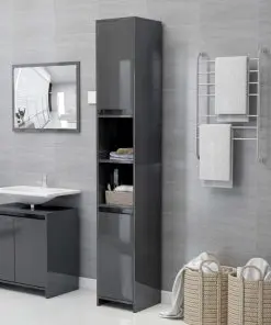 vidaXL Bathroom Cabinet High Gloss Grey 30x30x183.5 cm Chipboard
