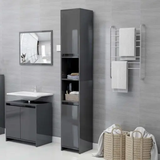 vidaXL Bathroom Cabinet High Gloss Grey 30x30x183.5 cm Chipboard