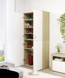 vidaXL Shoe Cabinet White and Sonoma Oak 80x39x178 cm Chipboard