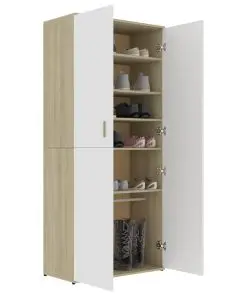 vidaXL Shoe Cabinet White and Sonoma Oak 80x39x178 cm Chipboard