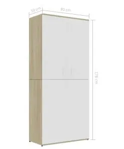 vidaXL Shoe Cabinet White and Sonoma Oak 80x39x178 cm Chipboard